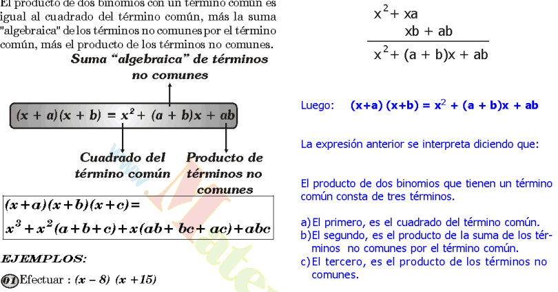 PRODUCTO DE DOS BINOMIOS CON TERMINO COMUN EJERCICIOS RESUELTOS ~ RUBIÑOS