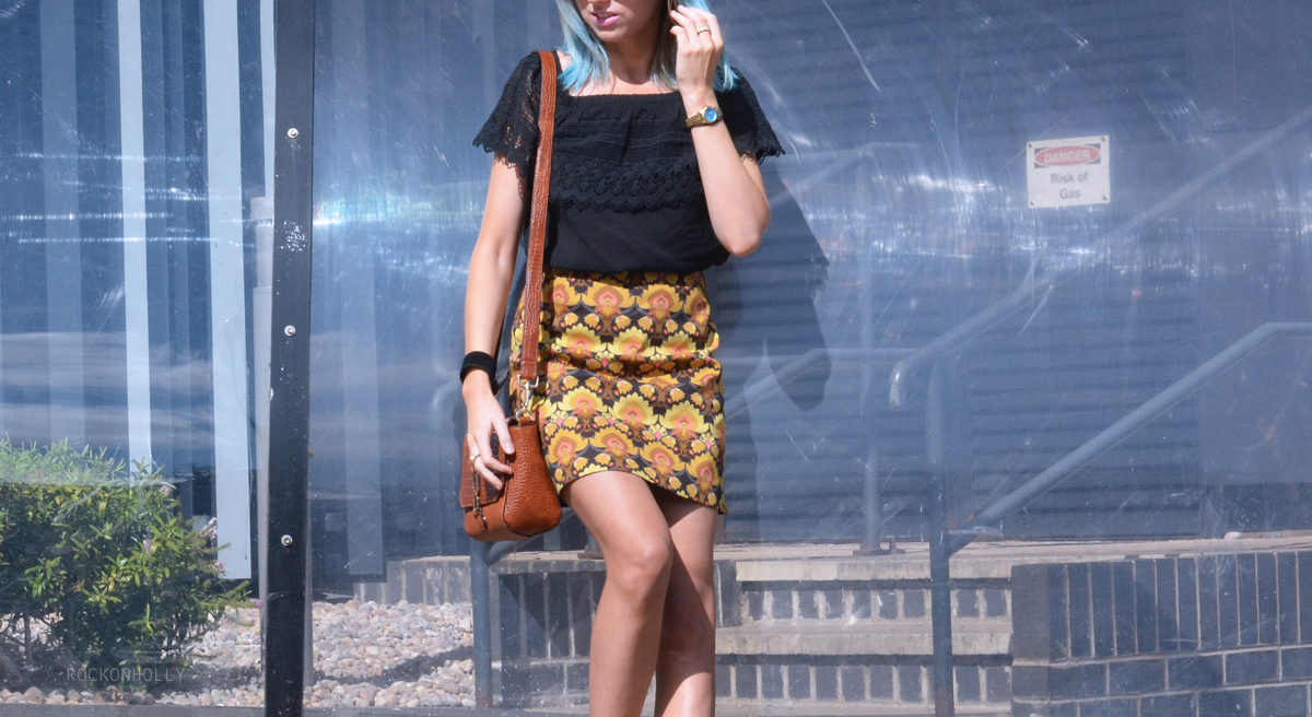Boho top and Print A Line Skirt on Rock On Holly Blog