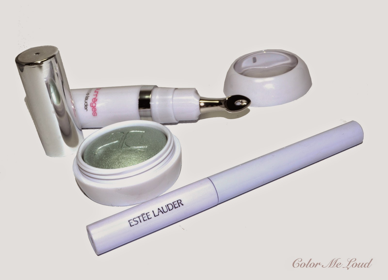 Courrèges Estée Lauder Collection, Eye Amplifier Aqua Silver, Super Gloss Rosy Future and Ultra White Eye Liner in Lunar White, Review, Swatches & FOTD