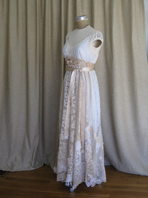 Hippie Lace Collage Gown Champagne one of a Kind