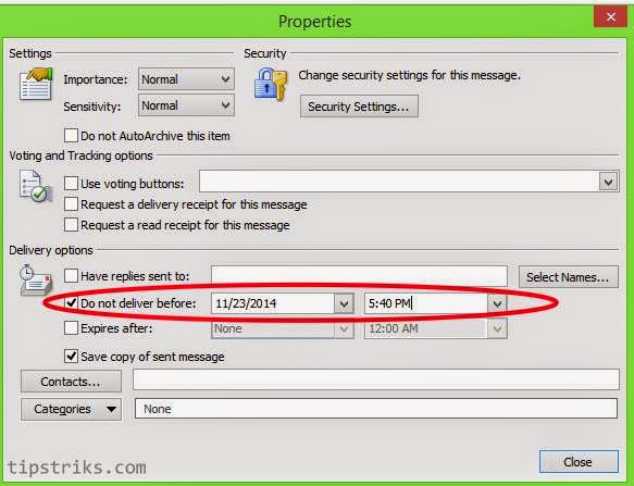 how to delay an email in outlook 2015