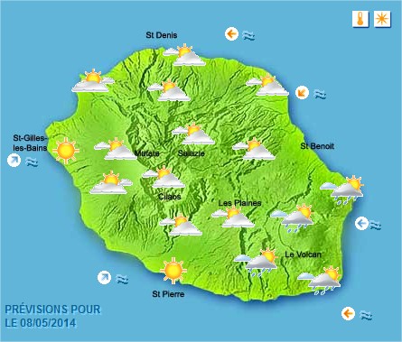 Prévisions météo Réunion pour le Jeudi 08/05/14