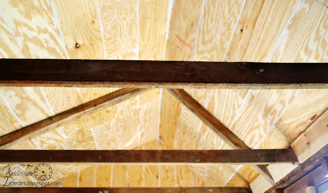 Wood Ceiling Beams Wood Plank Ceiling Guest House Remodel Repurposed Shed Guest Room via KnickofTimeInteriors.blogspot.com
