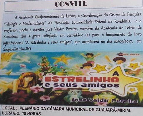 Convite - Lançamento do livro Infantil do poeta