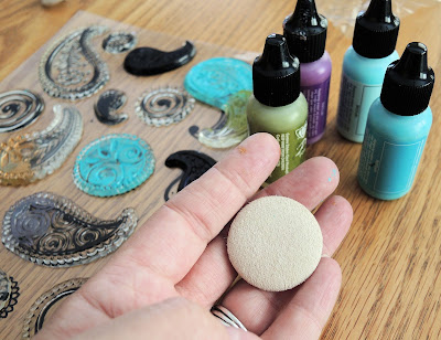 Stamps, Vintaj patinas and a plain button.