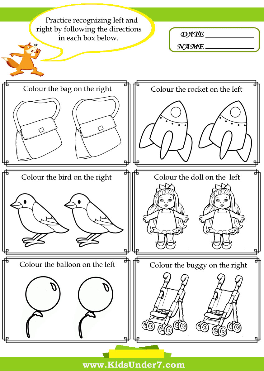 Kids Under 11: Left and Right Worksheets With Regard To Following Directions Worksheet Kindergarten