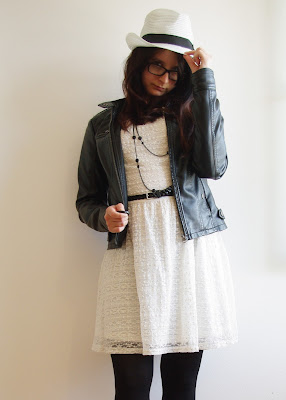 Outfit Lace Dress & Leather Jacket