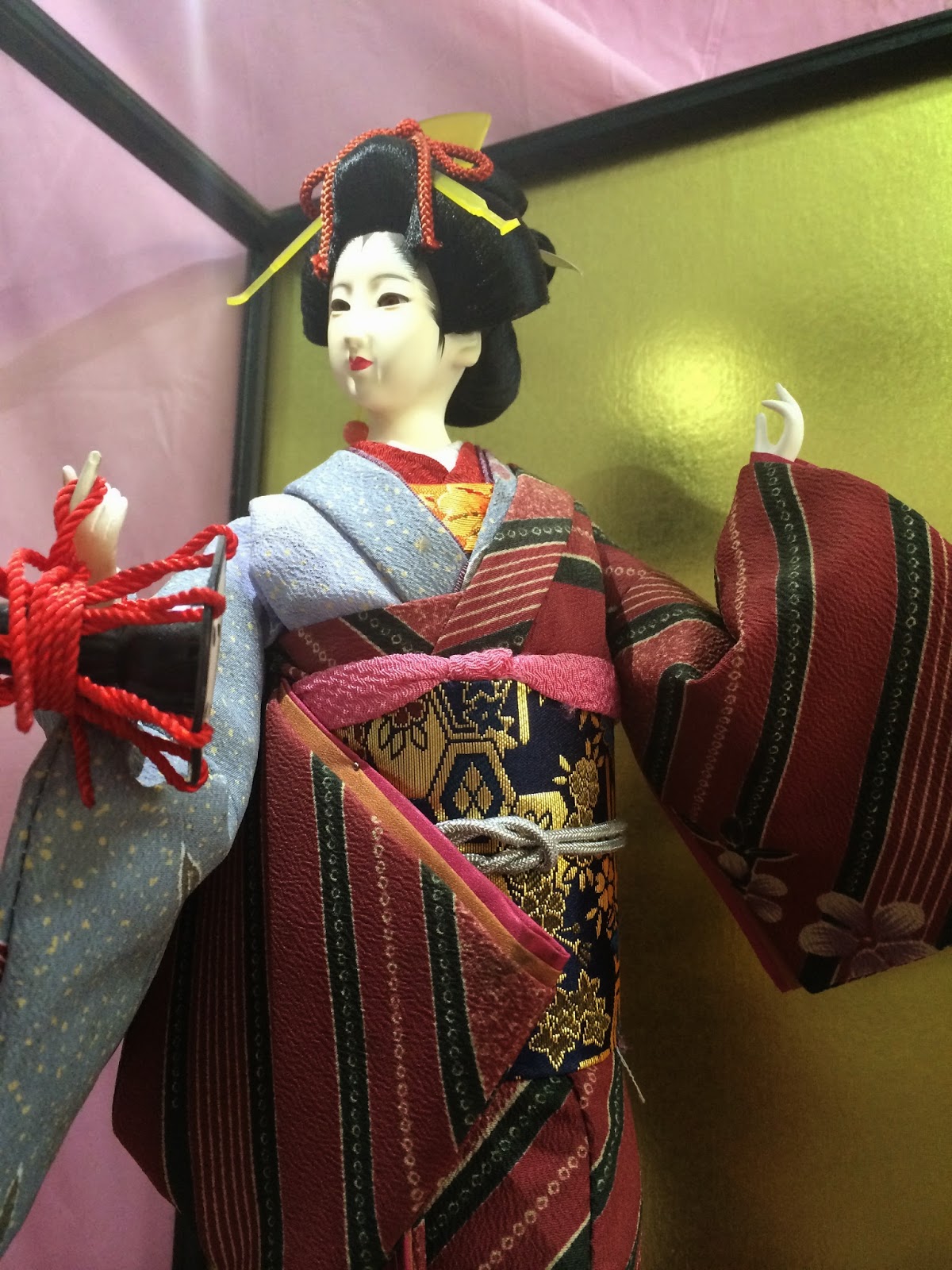 Antique Oriental Japanese Geisha Doll 13.5 Inch Height with Display