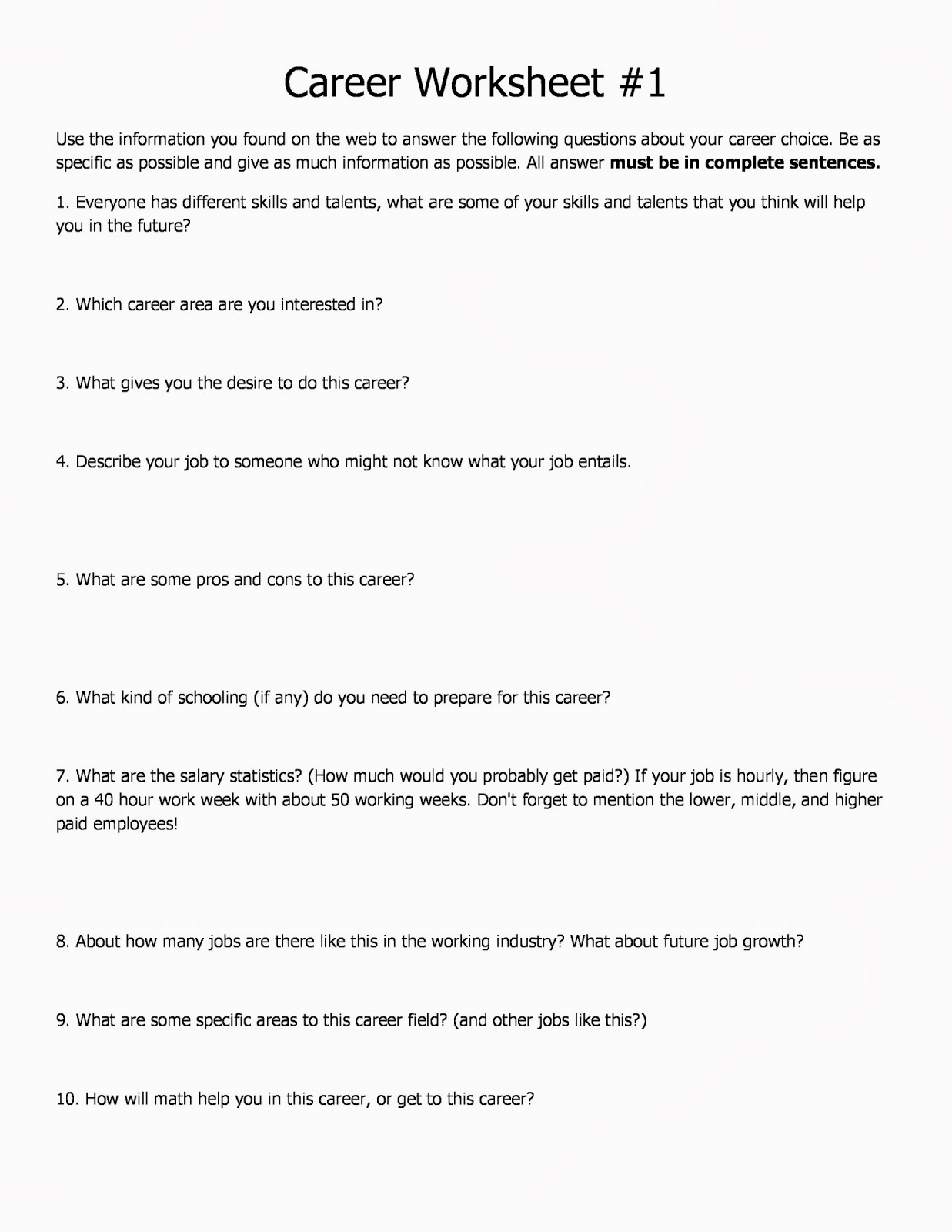 Printables Career Worksheets For Middle School career research essay paper on career