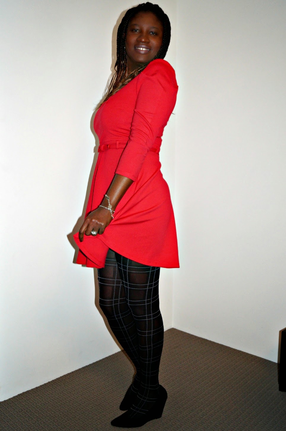 Red Mini Dress with Tartan Tights | The ...
