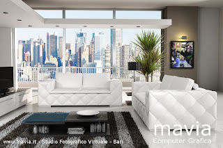 3d modello Divano moderno in pelle a lavorazione capitonnè - Rendering 3d living room in cinema 4d e Vray