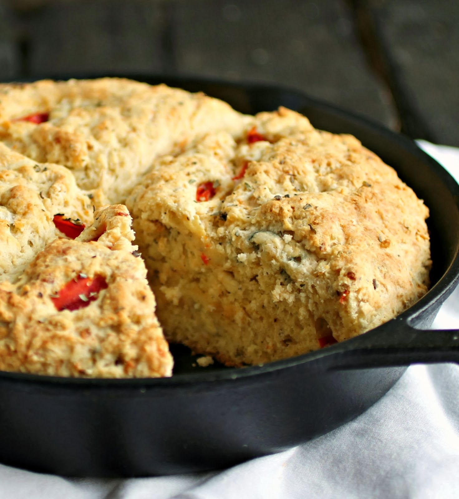 Hungry Couple Cheesy Roasted Red Pepper Skillet Soda Bread