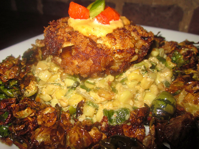 Haute + Heirloom Date Night Crab Cakes with Jalapeno Maque Choux