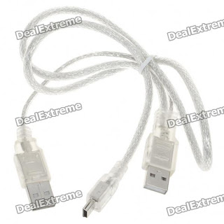 Mini USB a dos USB estándar macho (conector de fuerza adicional)