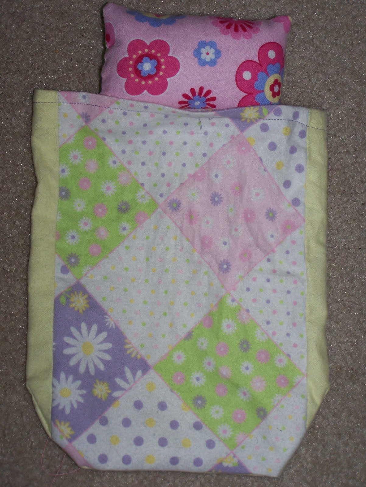 Crafting in Laymon's Terms Sleeping bag and pillow for stuffed animal