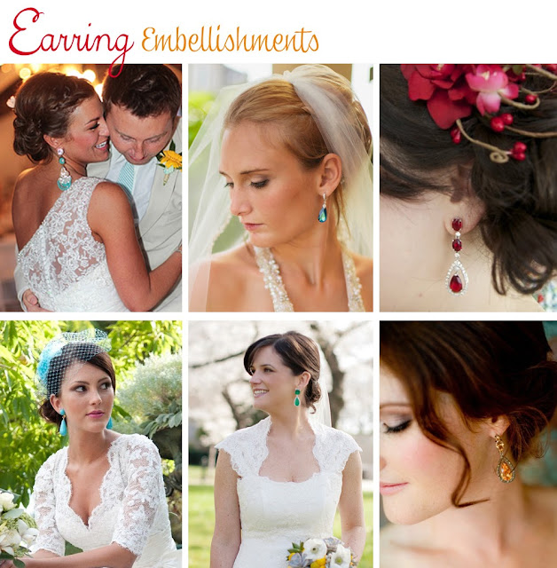 Colourful Bridal Earrings- Blue, Red, Emerald Wedding Earrings