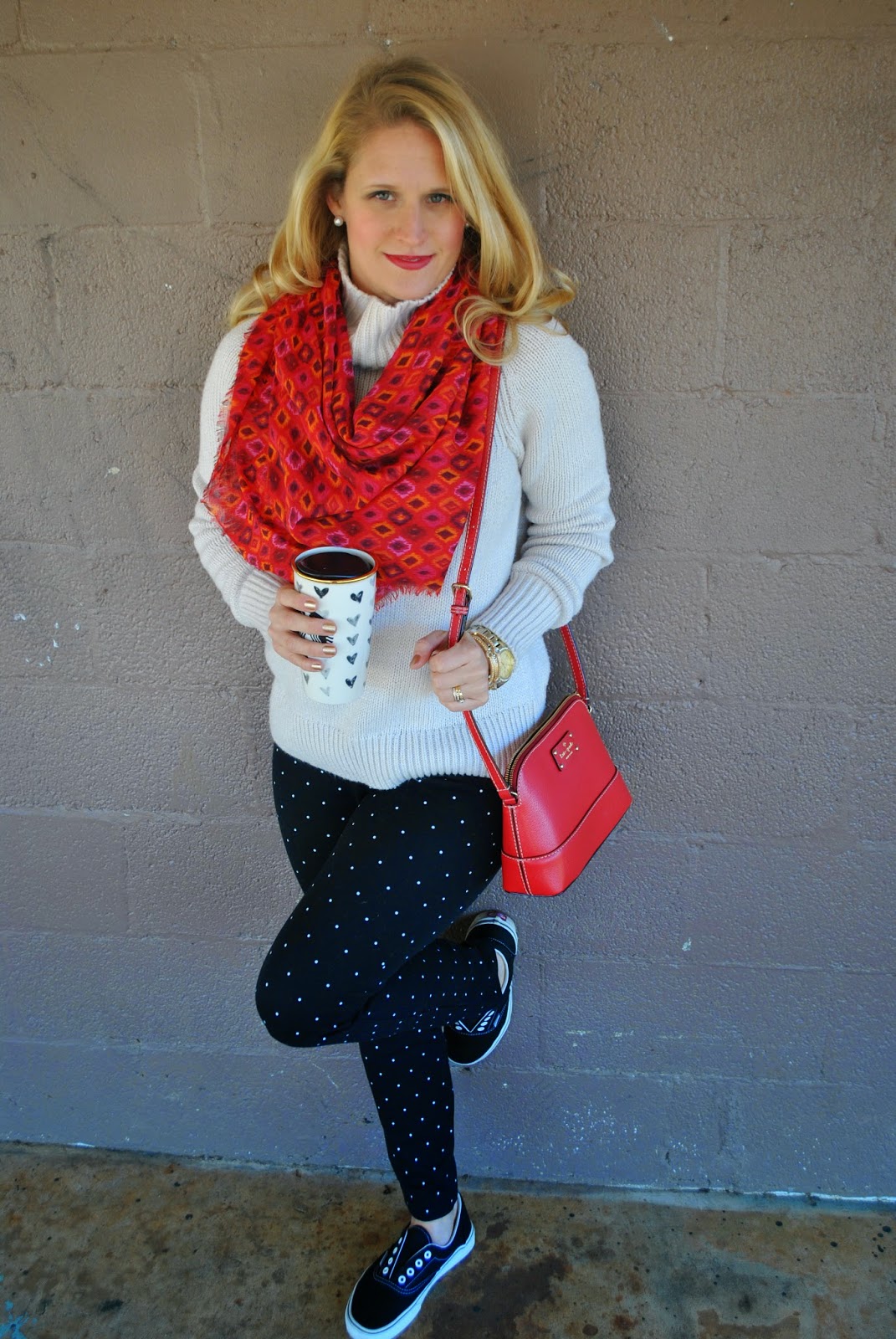 Old Navy Polka Dot Pixie Pants~Old Navy Cozy Knit Sweater~Pops of Color Old Navy Polka Dot Pixie Pants~Old Navy Cozy Knit Sweater~Pops of Color