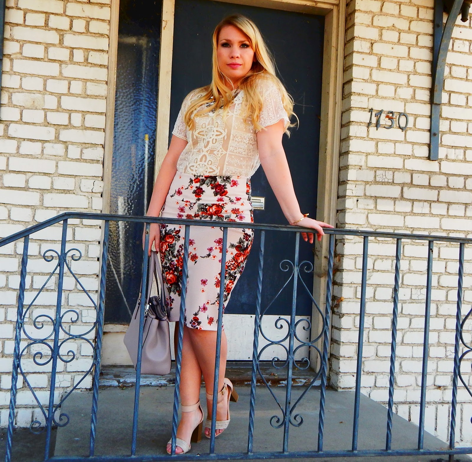 Girly Floral Pencil Skirt Outfit