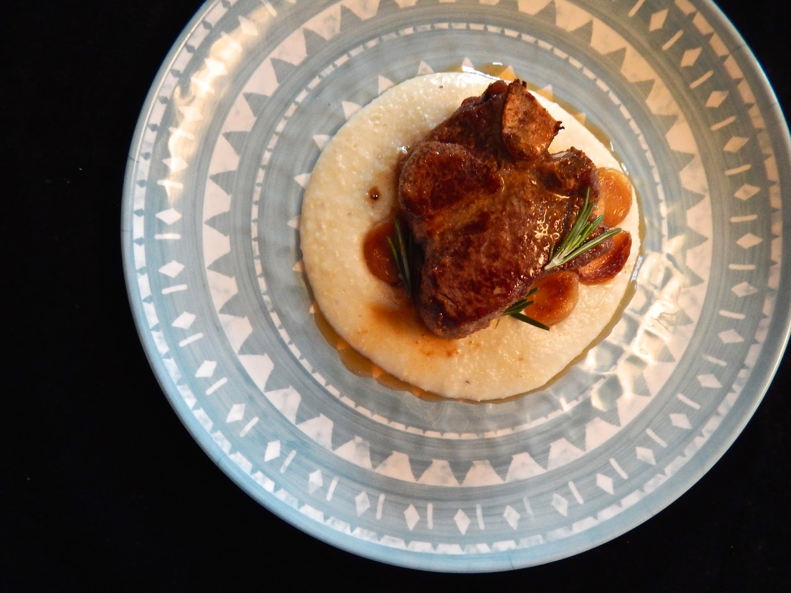 The Nerdy Chef Rosemary Lamb Chops with Grits and Roasted Garlic