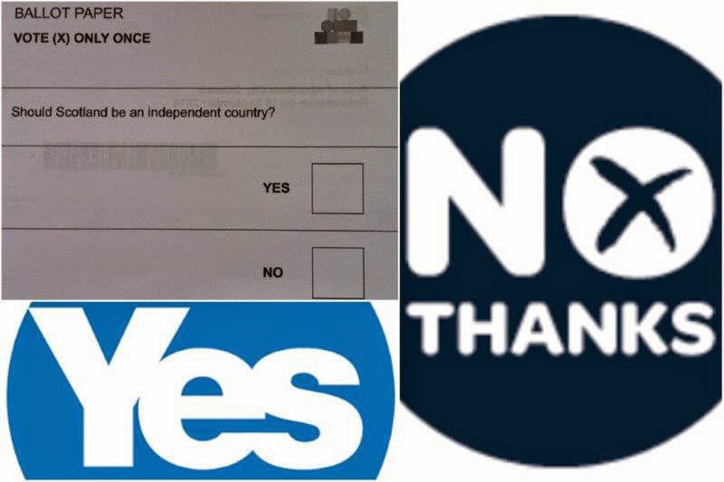 Papeleta electoral para el referéndum para la independencia de Escocia 2014 – Logo Yes Scotland – Logo No thanks, better together