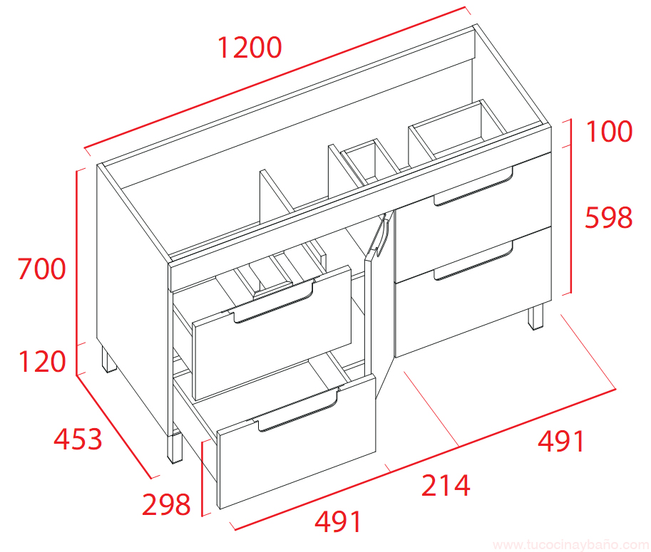 MUEBLE120 lavabo doble cristal | tu Cocina y Baño