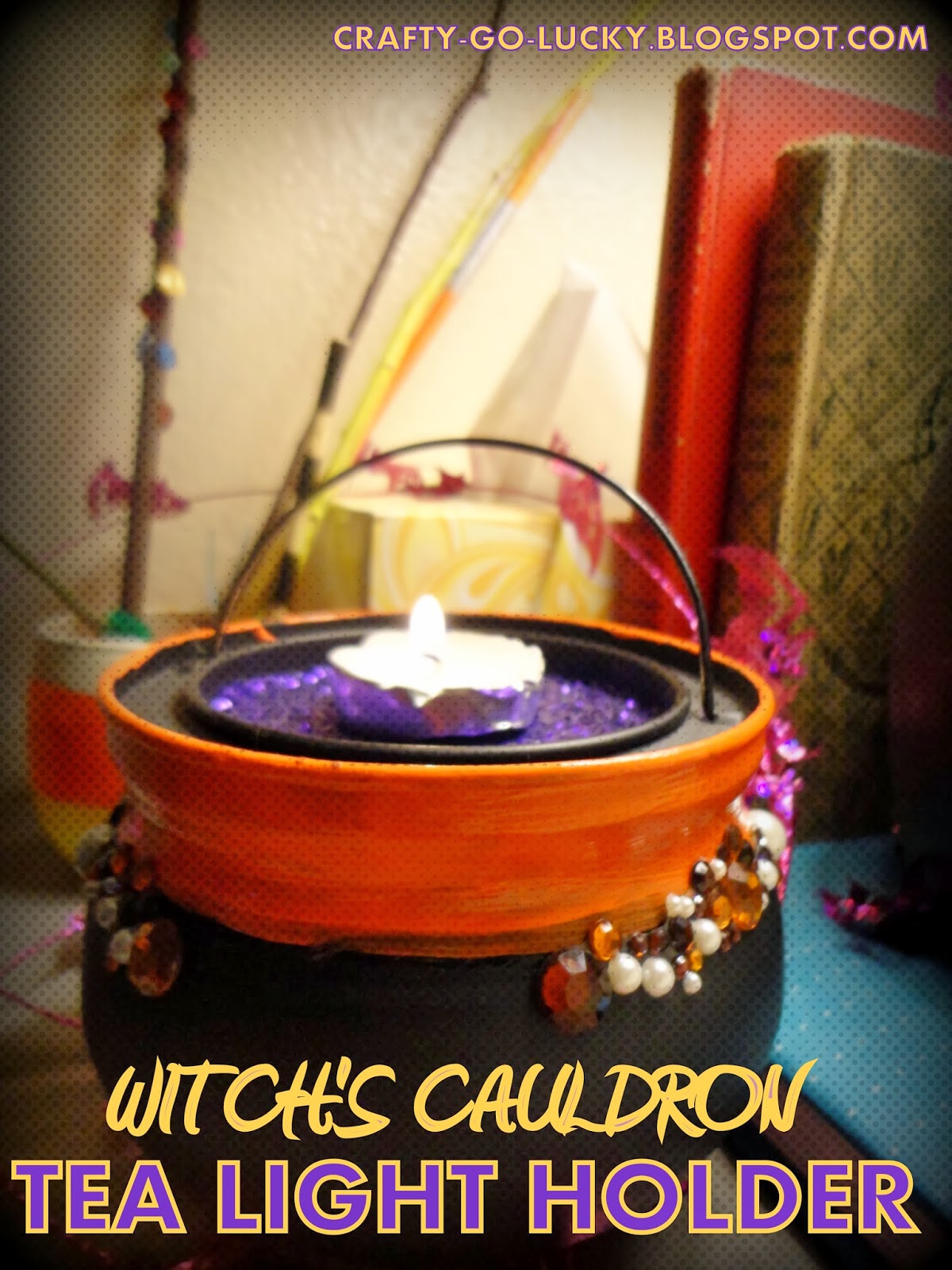 CraftyGoLucky Witch's Cauldron TEA LIGHT HOLDER [recycled]