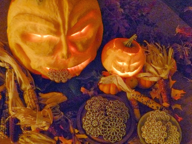 jack o' lantern with dark-chocolate tea biscuits and gingerbread cookies