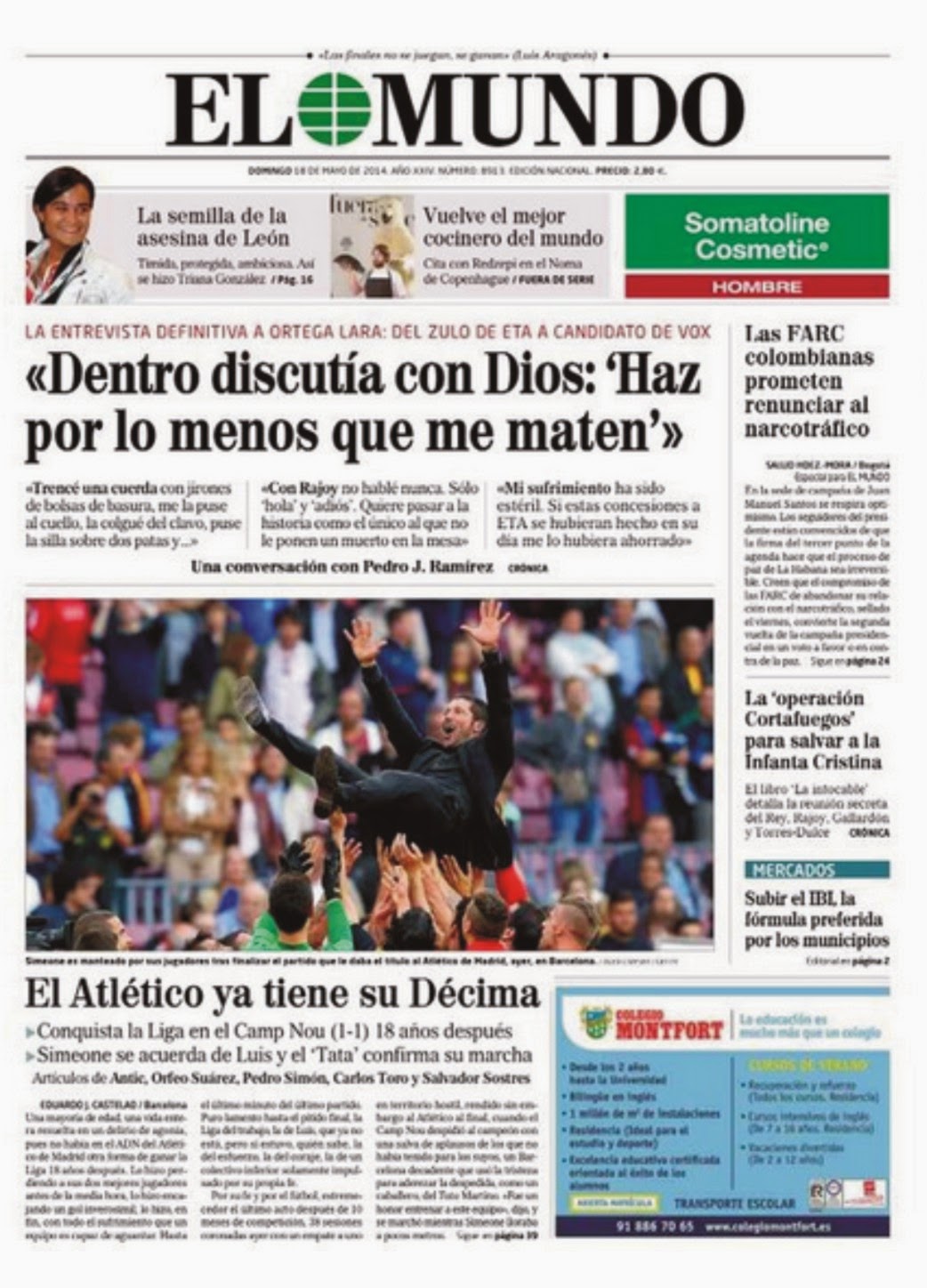 LA PELOTA NO DOBLA: Atlético de Madrid campeón de Liga en la tapa de los diarios.1042 x 1448