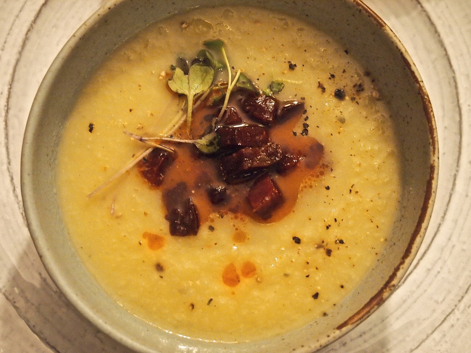 EpiCurious Generations Thick Leek and Celery Root Soup with Rendered