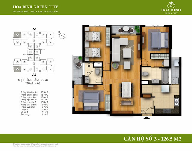 Căn hộ số 3 cư xá Hòa Bình Green City dt 126.5m2 chung cư Hòa Bình Green City Căn hộ số 3 dt 126.5m2