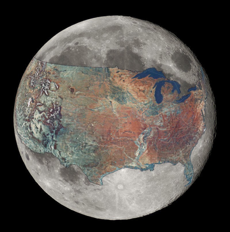 40 Maps That Will Help You Make Sense of the World - Map of Contiguous United States - Overlaid on the Moon
