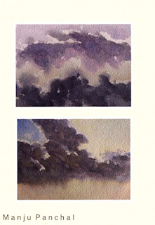 water colour painting of clouds on strathmore paper by Indian artist Manju Panchal