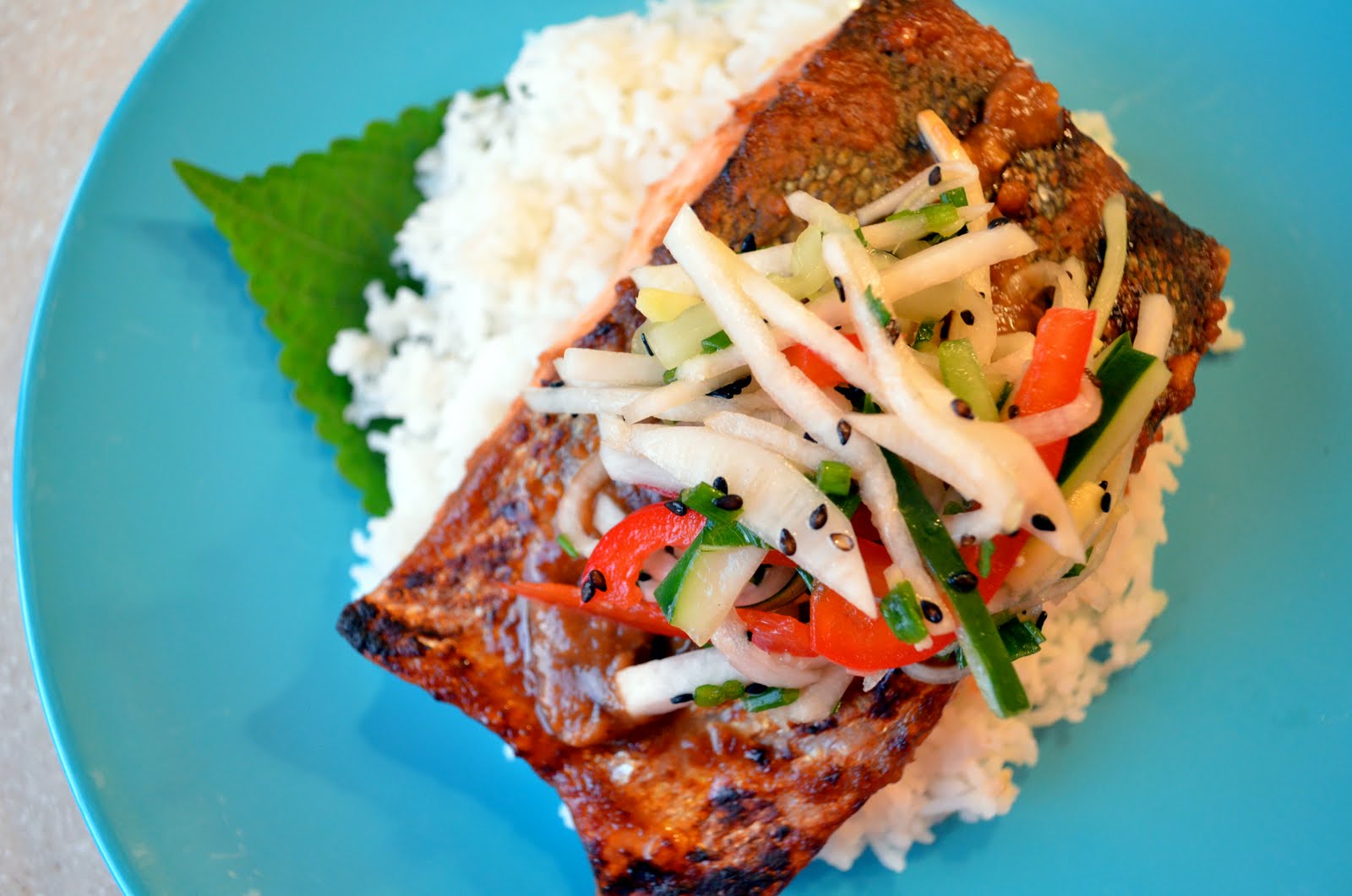 iron stef miso salmon with daikon slaw
