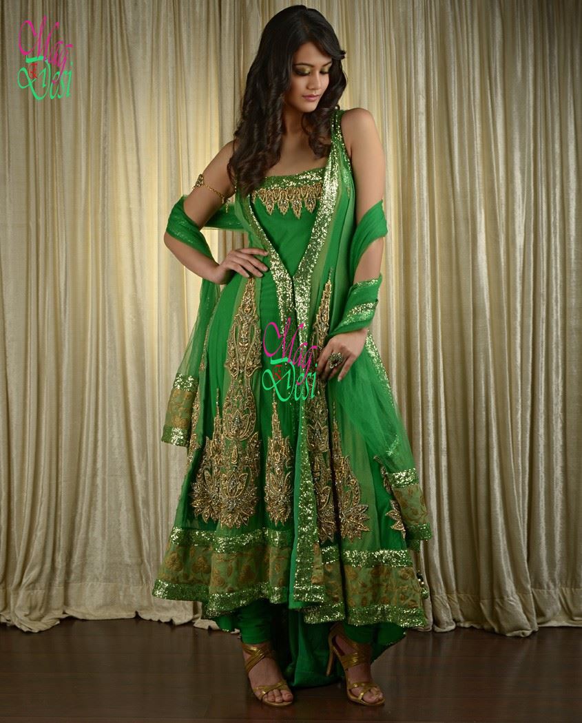 Green Anarkali & A Line Frocks with Churidar Pajama Green Anarkali & A Line Frocks with Churidar Pajama