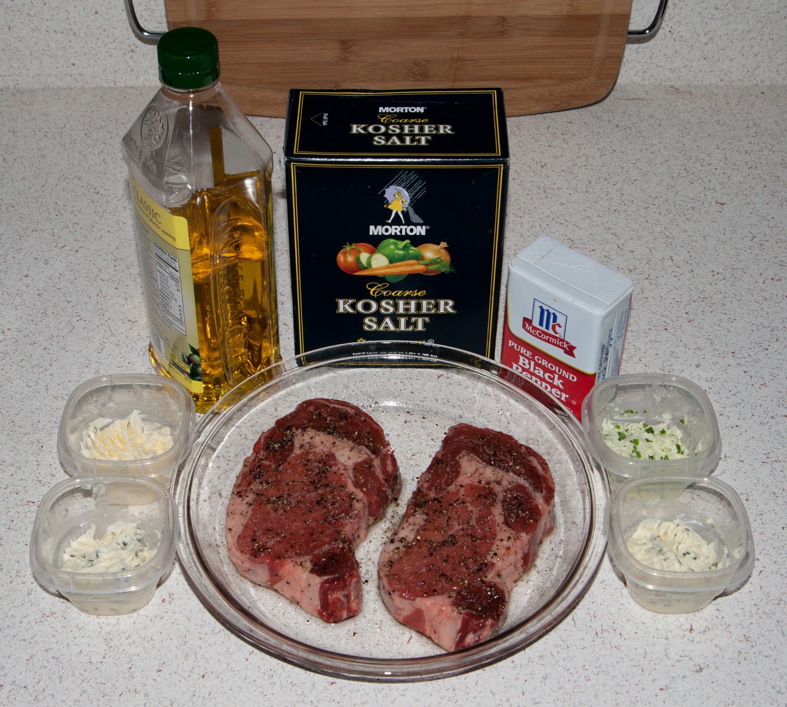 Broiled Ribeye Steaks with Flavored Butters and Mushroom Sauce Roux
