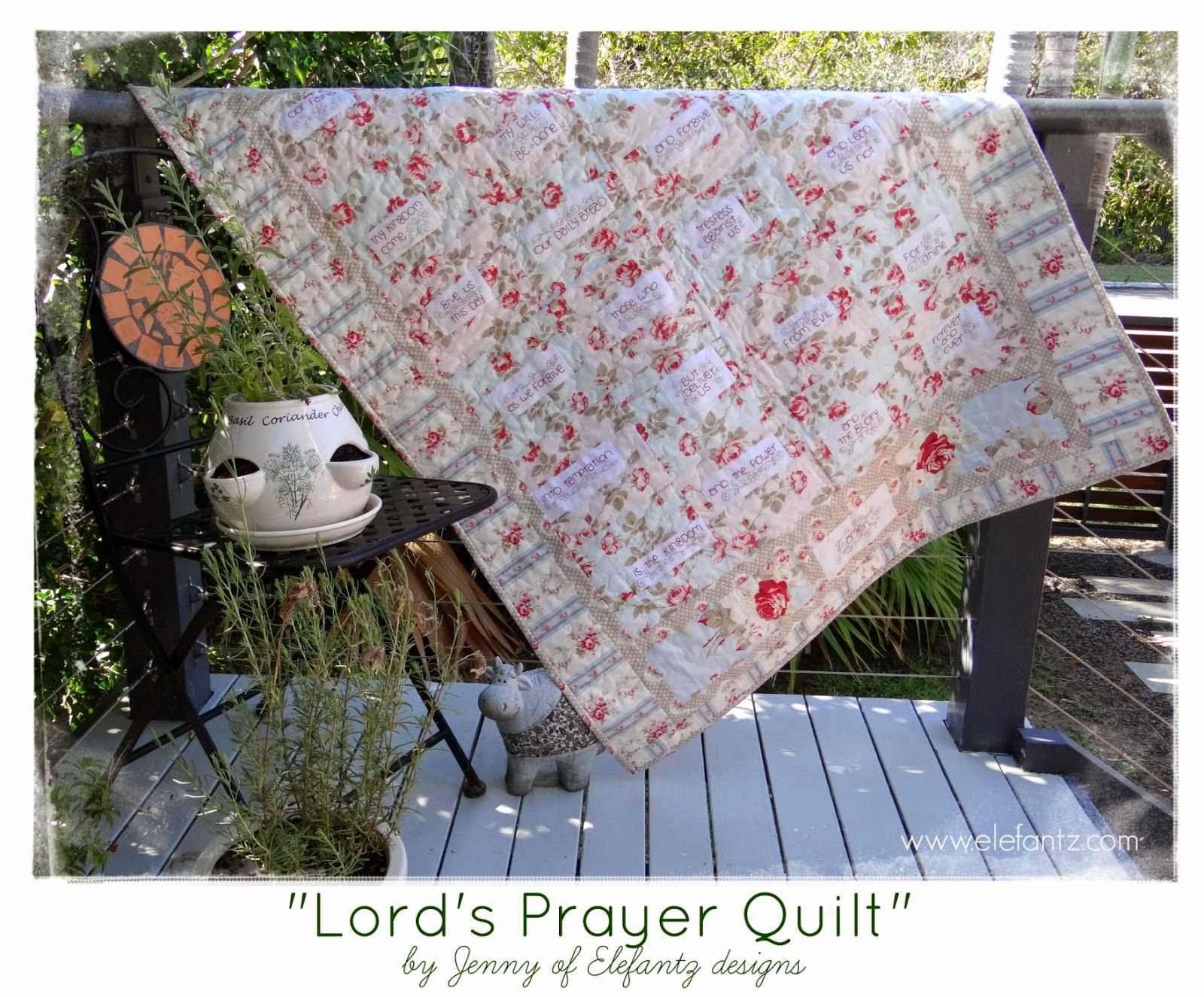 Jenny of ELEFANTZ The Lord's Prayer Quilt complete!
