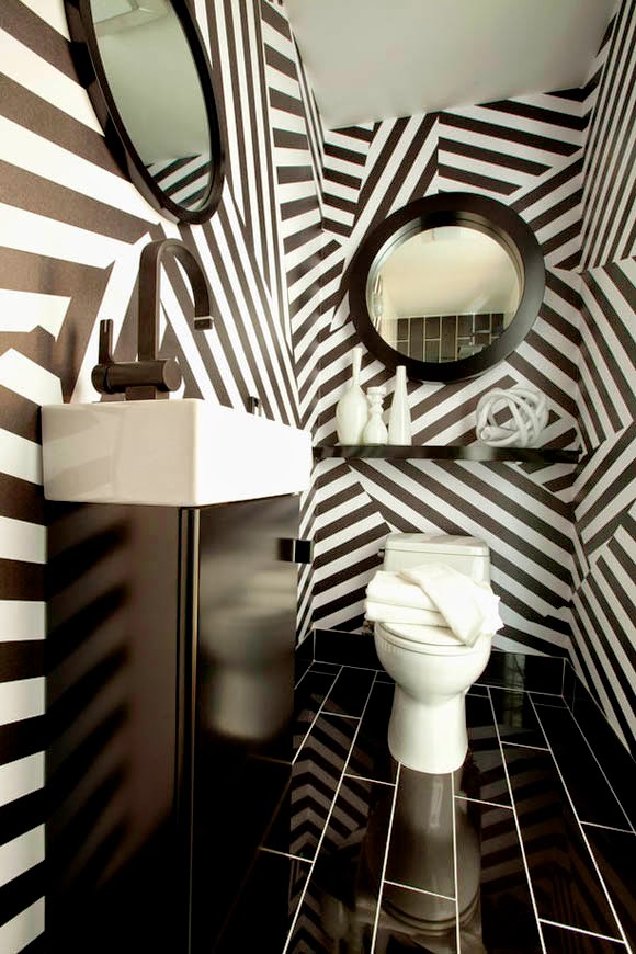 contemporary black and white wallpaper for bathroom decor