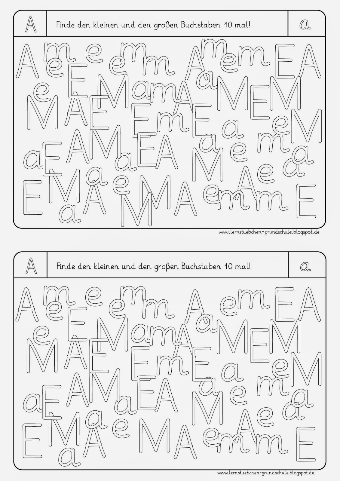 Lernstübchen: Buchstaben erkennen A E L M O F