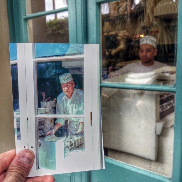 Outside a bakery in Louisiana. - He Traveled To The EXACT Same Places As His Grandparents, The Photos Brought A Lump To My Throat. Outside a bakery in Louisiana. - He Traveled To The EXACT Same Places As His Grandparents, The Photos Brought A Lump To My Throat.