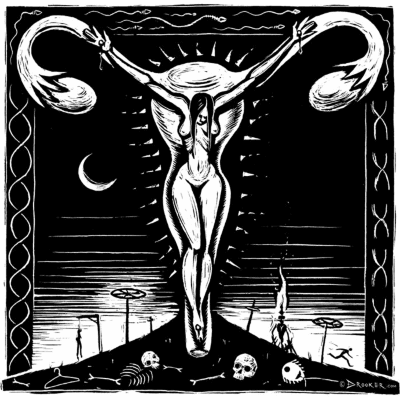 Crucifixion by Eric Drooker - Kvinde korsfæstet på livmoder, og andre henrettelser Crucifixion by Eric Drooker - Kvinde korsfæstet på livmoder, og andre henrettelser
