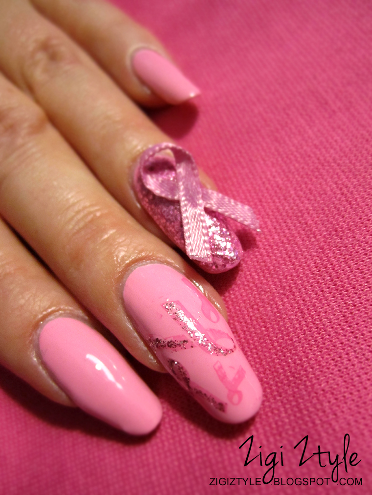 Pink Ribbon Nails - ZigiZtyle