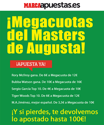 Marca apuestas Megacuotas Masters Augusta de golf 7-9 abril Marca apuestas Megacuotas Masters Augusta de golf 7-9 abril