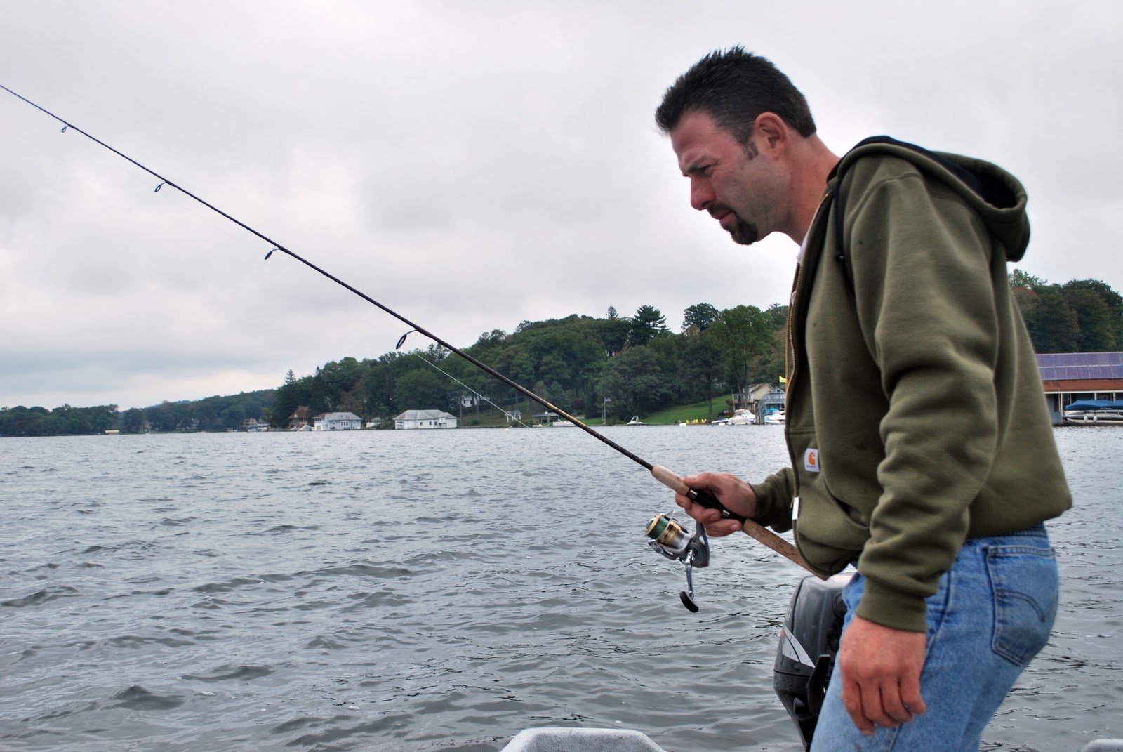 Fishing in New Jersey Lake Hopatcong Vertical Walleye Jigging Underway