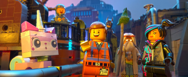 © 2013 WARNER BROS. ENTERTAINMENT INC. Photo Credit: Courtesy of Warner Bros. Pictures Caption: (L-r) LEGO® minifigures Unikitty (voiced by ALISON BRIE) Benny (CHARLIE DAY), Emmet (CHRIS PRATT), Batman (WILL ARNETT), Vitruvius (MORGAN FREEMAN) and Wyldstyle (ELIZABETH BANKS), in Warner Bros. Pictures' and Village Roadshow Pictures' 3D computer animated adventure "The LEGO® Movie," a Warner Bros. Pictures release. The Lego Movie official movie stills and images