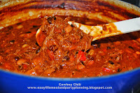 Cowboy Chili - Easy Life Neal & Party Planning - The best beef chili recipe. Shredded beef and beans with roasted peppers chili recipe.