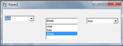 combo box styles Three styles of the combo box control