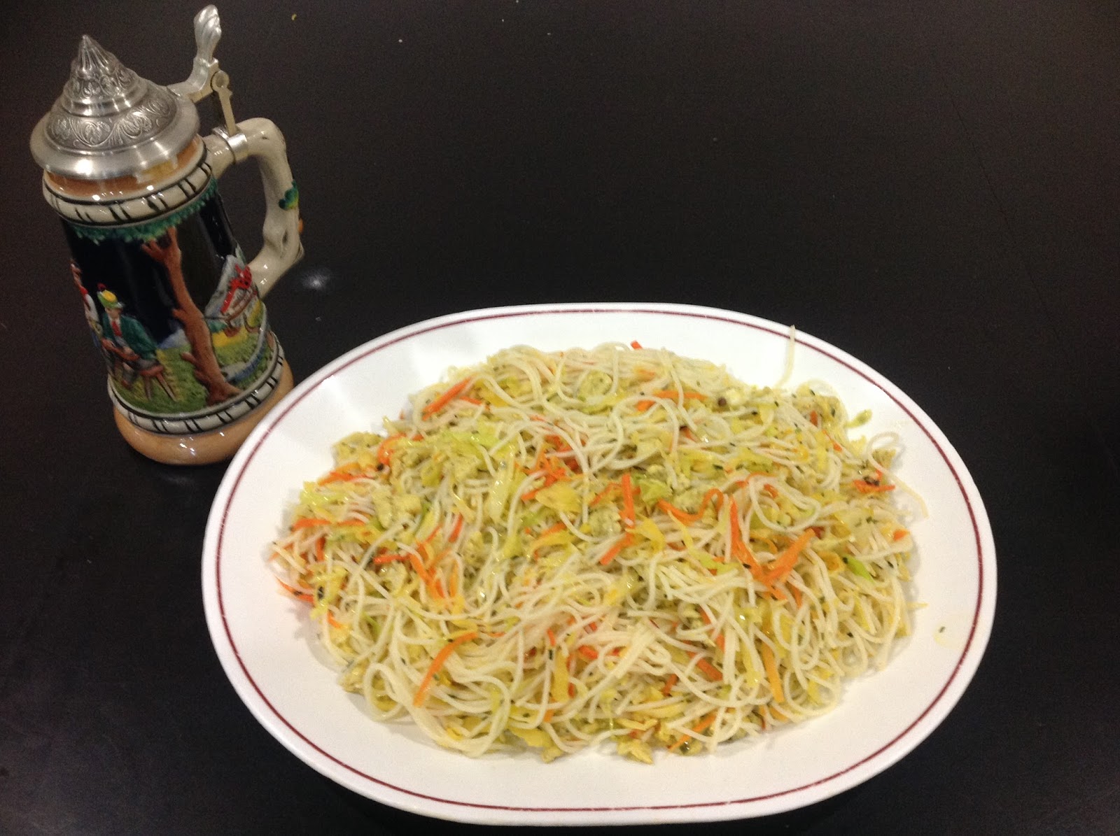 Cooking at Home Rice Noodles with Vegetables and Eggs