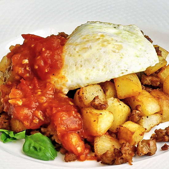 Italian Sausage Hash with Quick Tomato Compote