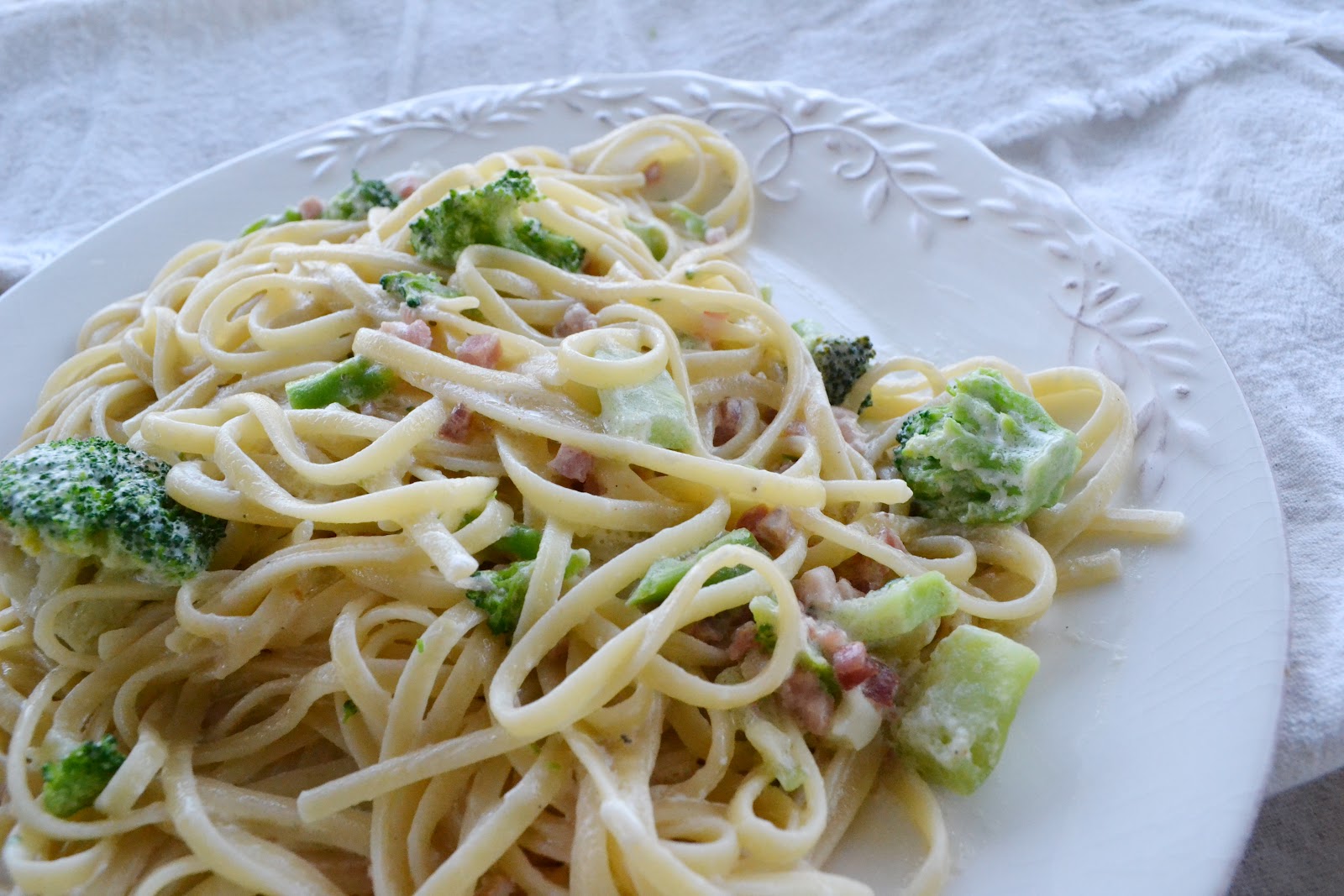 A Salvaged Home light alfredo with pancetta
