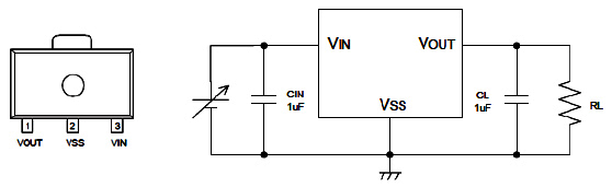 Hình 51 - Hình dáng IC và sơ đồ nguyên lý của mạch ổn áp, điện áp vào VIN  không  ổn định và điện áp ra VOUT sau IC ổn áp là điện áp ổn định.